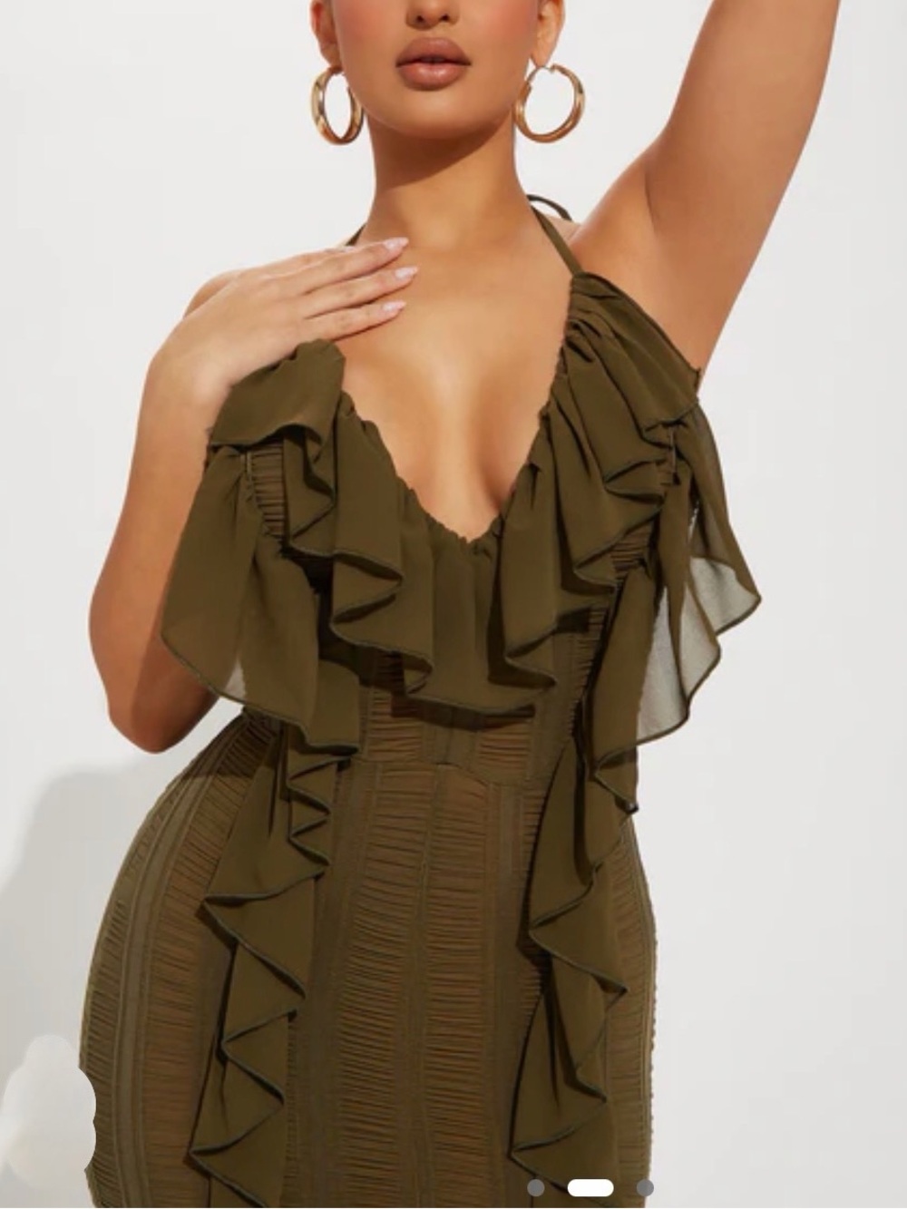 Fashion Nova Olive Ruffle Halter Bodycon Dress
